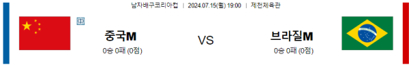 중국 브라질 코리아컵분석 7월15일 19:00 남자배구