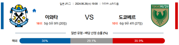 이와타 도쿄베르디 J리그 분석 6월26일 19:00