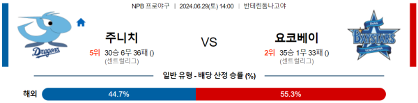 주니치 요코하마 NPB 분석 6월29일 14:00