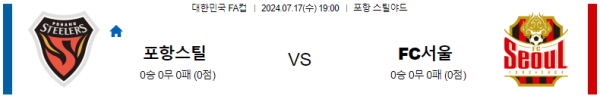 포항 서울 FA컵 분석 7월17일 19:00